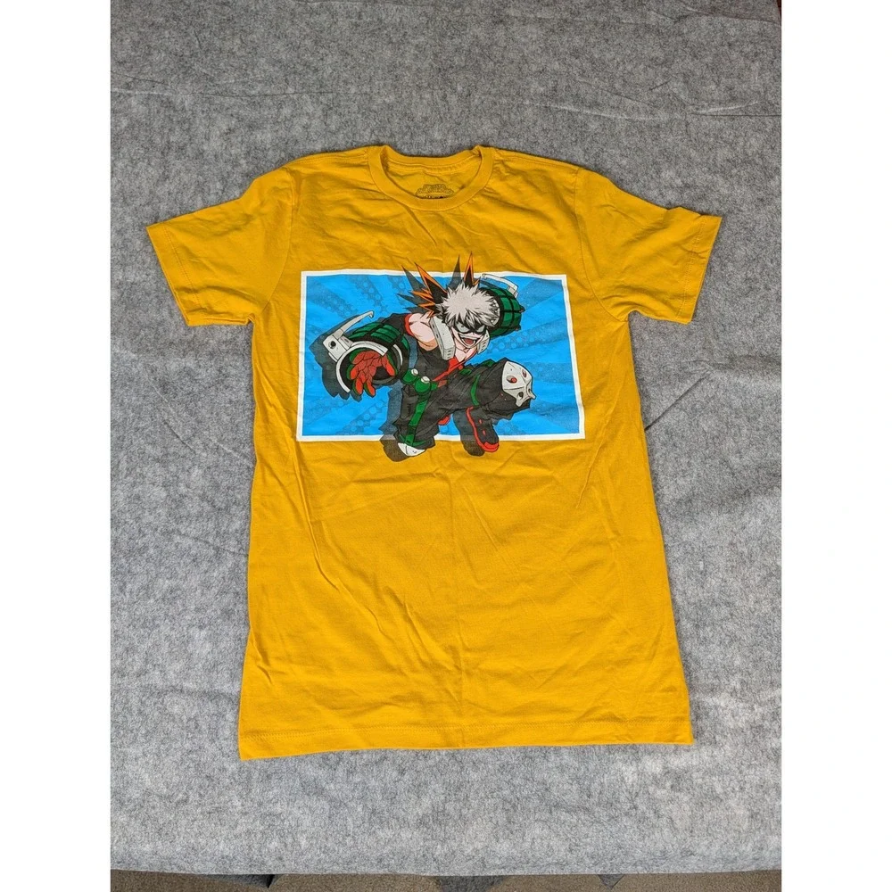 My Hero Academia Bakugo Graphic T Shirt Yellow Short Sleeve Anime Manga Men S‎